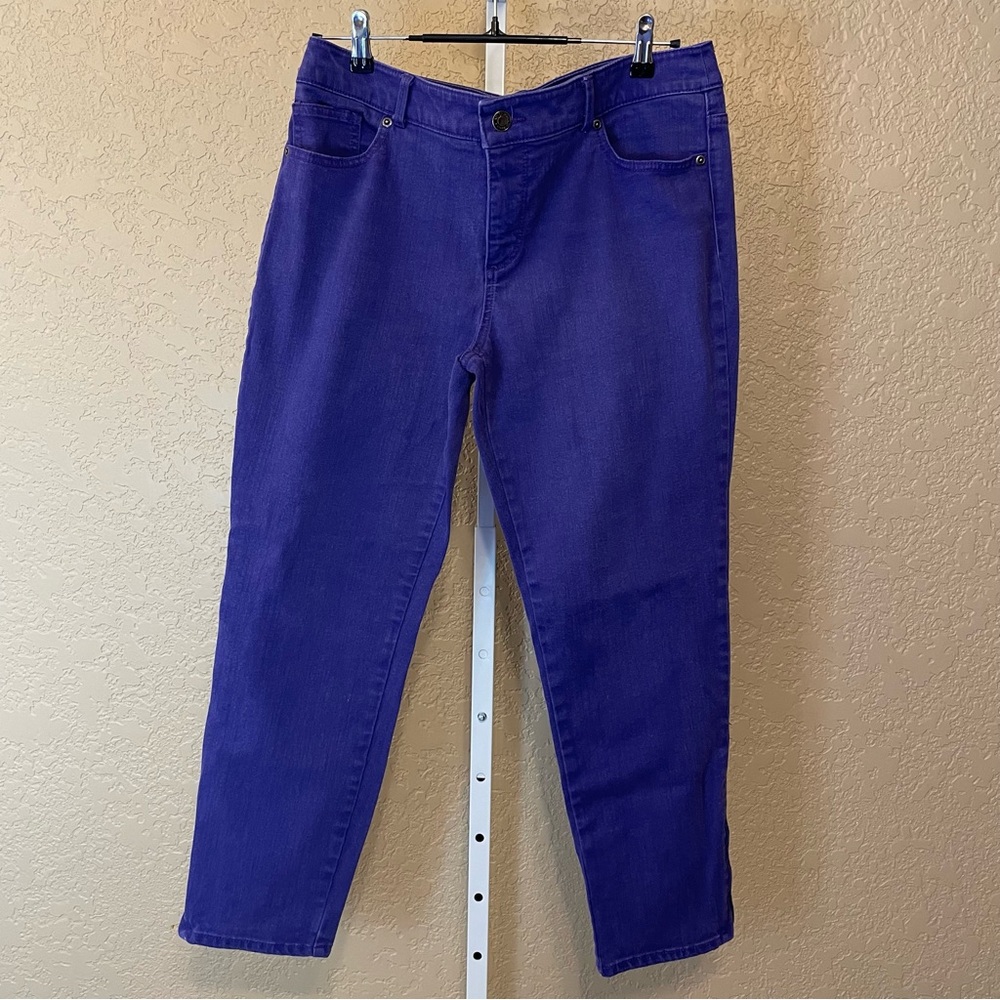 Chico's So Slimming Purple Denim Stretchy Capri Ankle Jean Pants Size 2 US 12